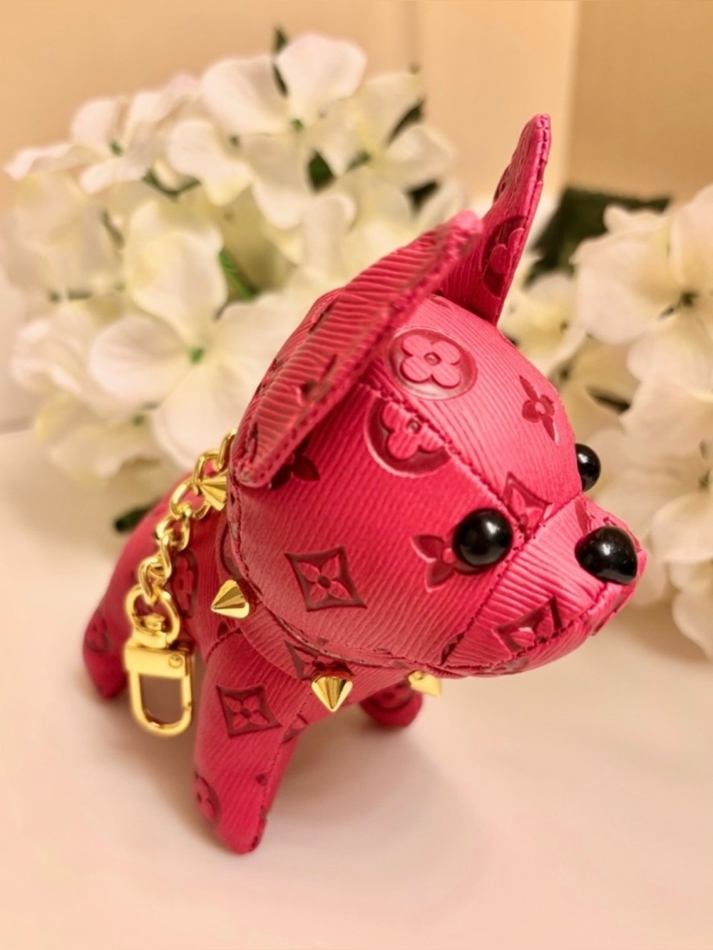 Bagcharm/Keychain adorable Frenchie dogs with spiked collars!  Hot Pink New! - Picture 5 of 6